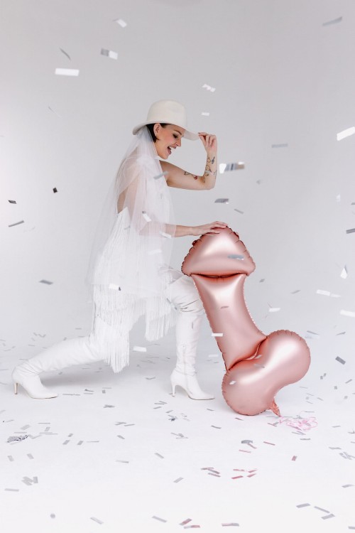 Balon foliowy Penis, 55.5x112 cm, różowe złoto