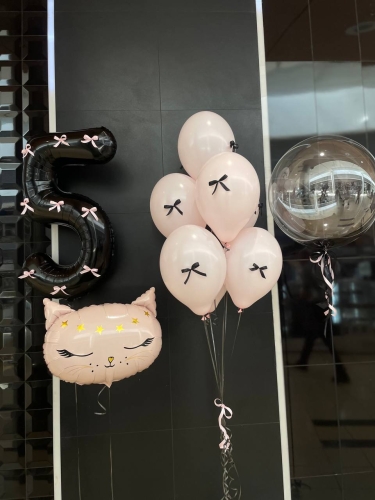 Zestaw balonów z helem na 5 urodziny Dla dziewczynki, Kotek, Bubble z piórkami