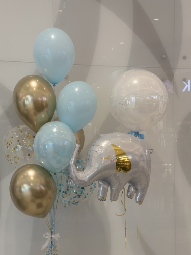 Zestaw balonów na powitanie w domu chłopczyka, Słonik, Double bubble