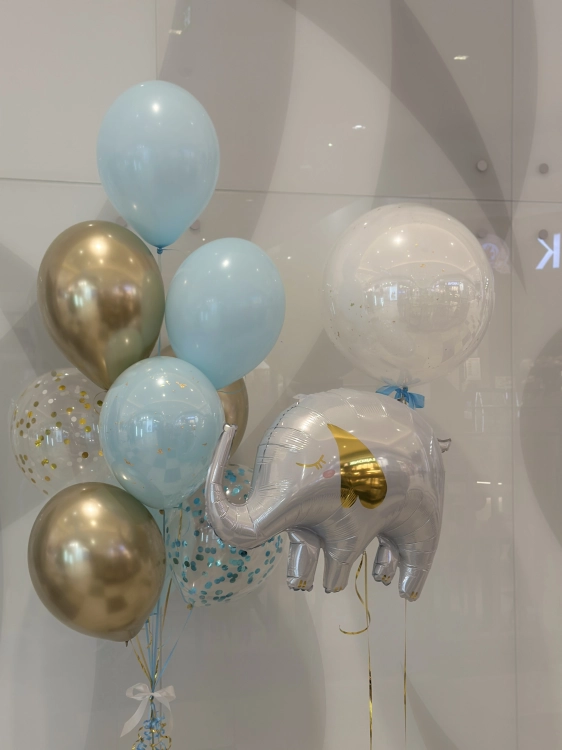 Zestaw balonów na powitanie w domu chłopczyka, Słonik, Double bubble