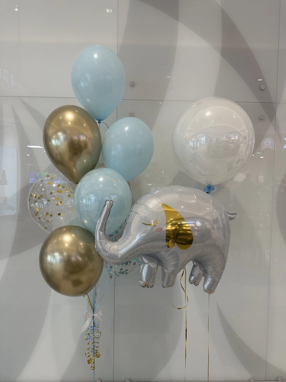 Zestaw balonów na powitanie w domu chłopczyka, Słonik, Double bubble