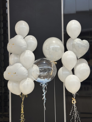 Zestaw balonów na powitanie w domu chłopczyka, Bubble z personalizowanym napisem, Chmurka
