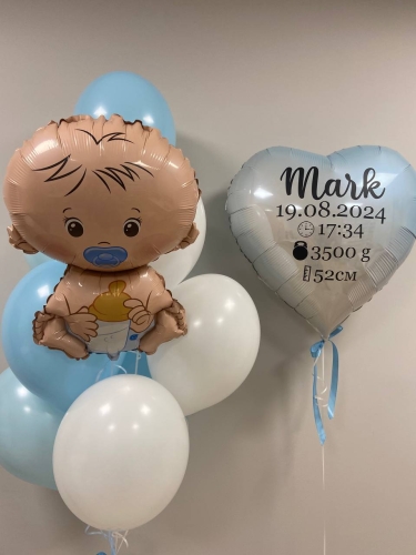 Zestaw balonów na powitanie w domu chłopczyka, serce z personalizowanym napisem, Baby boy