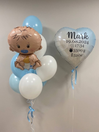 Zestaw balonów na powitanie w domu chłopczyka, serce z personalizowanym napisem, Baby boy