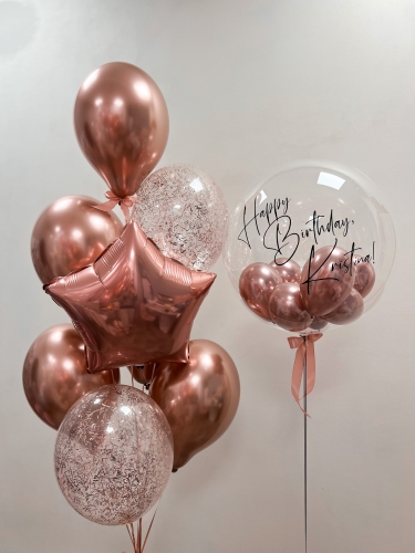 Zestaw Balonów z Helem na Urodziny dla Niej, Bubble z małymi balonikami ta personalizowanym napisem