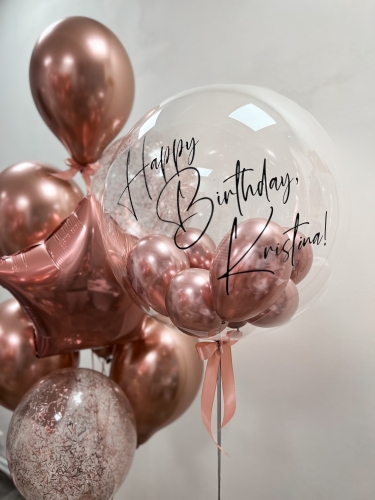 Zestaw Balonów z Helem na Urodziny dla Niej, Bubble z małymi balonikami ta personalizowanym napisem