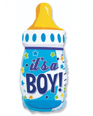 Balon Foliowy z helem, Butelka niebieska It's a boy 43x80cm