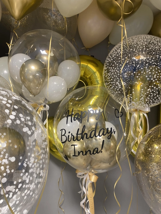 Zestaw Premium Balonów z Helem na 30 Urodziny dla Niej, Bubble z małymi balonikami ta personalizowanym napisem