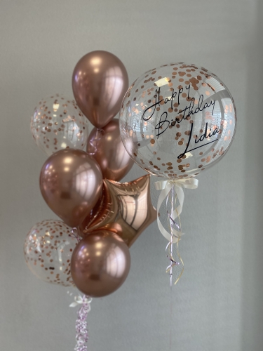 Zestaw Balonów z Helem na 37 Urodziny Dla Niej, bubble z personalizowanym napisem. Balonogram