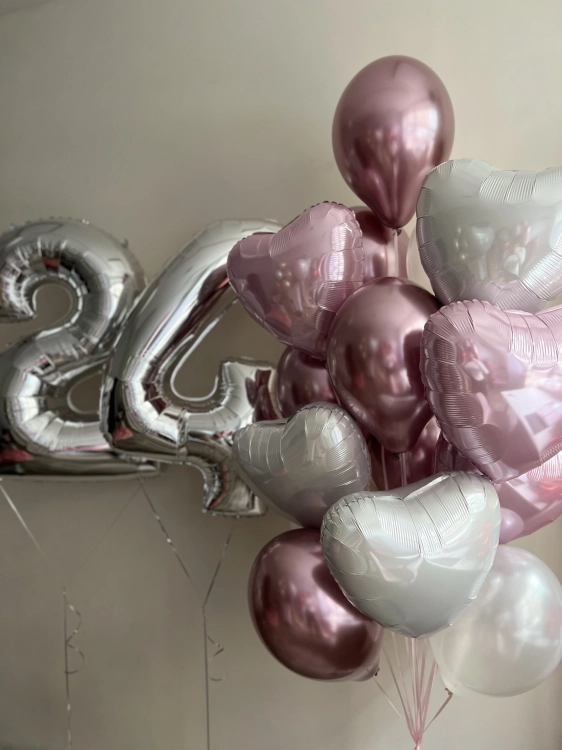 Zestaw Balonów z Helem na 24 Urodziny Dla Niej, serce, Balonogram