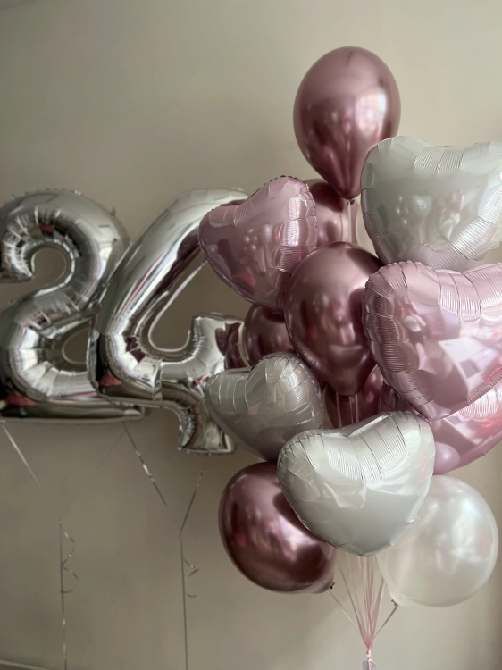 Zestaw Balonów z Helem na 24 Urodziny Dla Niej, serce, Balonogram