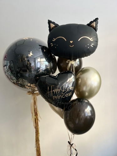 Zestaw Balonów z Helem na Urodziny Dla Niej, serce z personalizowanym napisem, Kotek, Double bubble, Balonogram