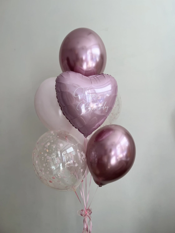 Zestaw Balonów z Helem na Urodziny Dla Niej, serce z personalizowanym napisem, Balonogram