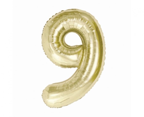 Balon Foliowy z helem, Cyfra "9" Szampań, Balonogram