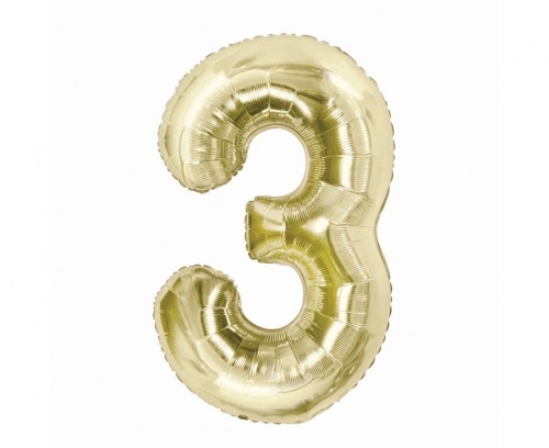 Balon Foliowy z helem, Cyfra "3" Szampań, Balonogram