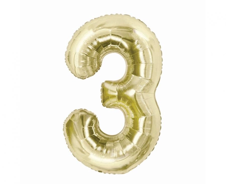 Balon Foliowy z helem, Cyfra "3" Szampań, Balonogram