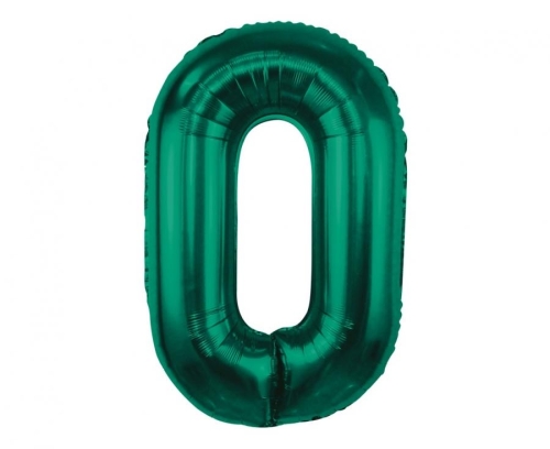 Balon Foliowy z helem, Cyfra "0" Butelkowa Zieleń, Balonogram