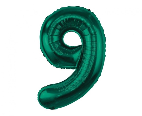 Balon Foliowy z helem, Cyfra "9" Butelkowa Zieleń, Balonogram