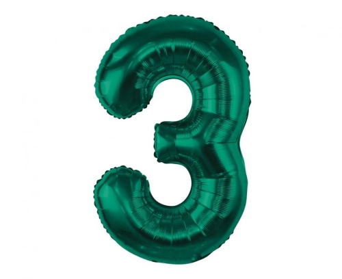 Balon Foliowy z helem, Cyfra "3" Butelkowa Zieleń, Balonogram