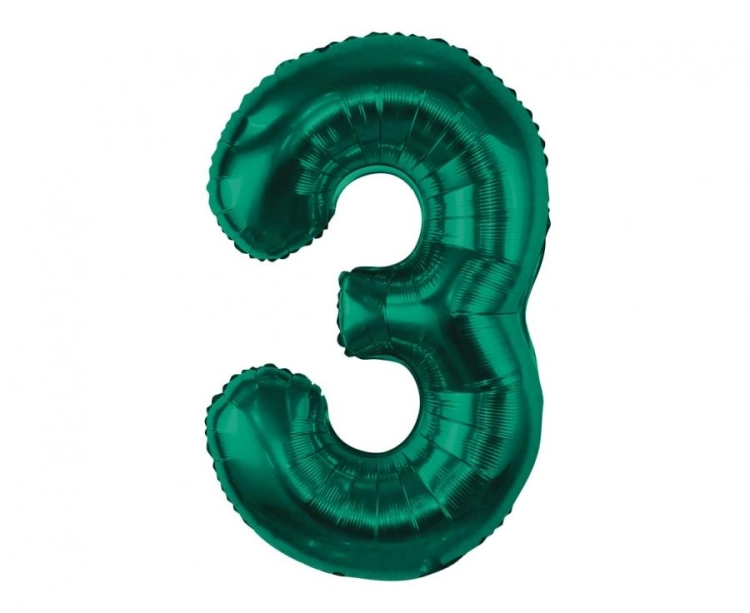 Balon Foliowy z helem, Cyfra "3" Butelkowa Zieleń, Balonogram