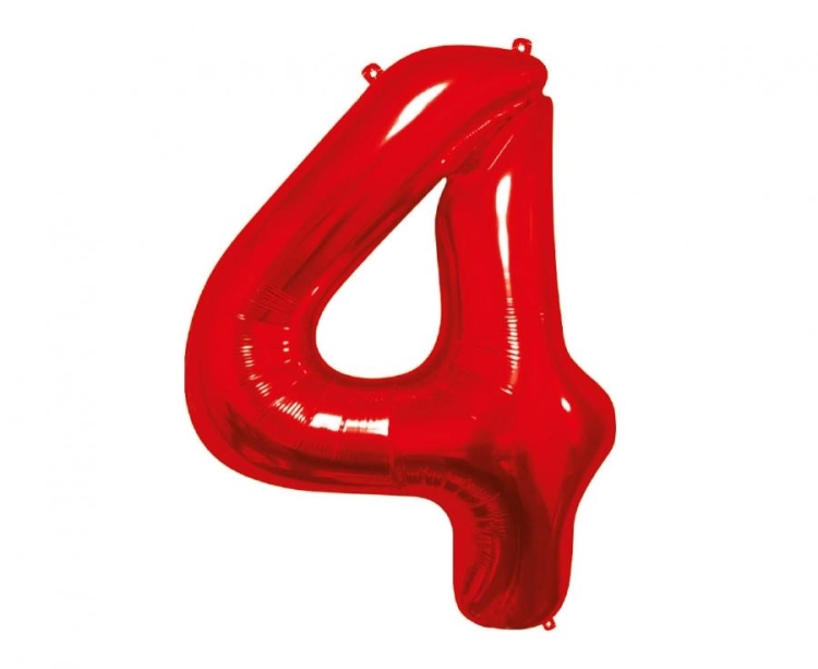 Balon Foliowy z helem, Cyfra "4" Czerwona, Balonogram